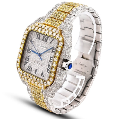 Cartier Santos 2 Tone Yellow & White 40MM 18CT Lab Diamond Watch - Elite Jewelers - Luxury Watch