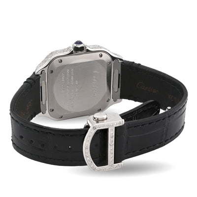 Cartier Santos 35MM 4.5CTW Natural Diamond Leather Strap Band Tiffany Blue Face Watch - Elite Jewelers - Luxury Watch