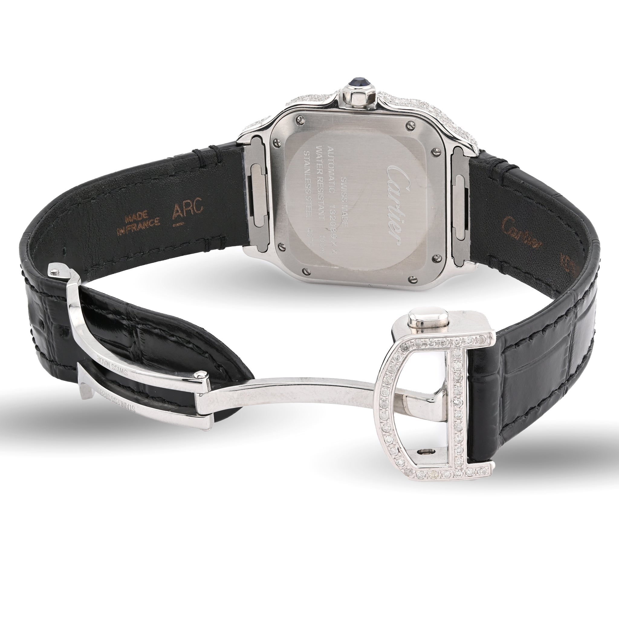 Cartier Santos 35MM 4.5CTW Natural Diamond Leather Strap Band Tiffany Blue Face Watch - Elite Jewelers - Luxury Watch