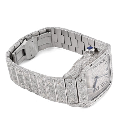 Cartier Santos 40MM 12CT Natural Diamond All White Bussdown Watch - Elite Jewelers - Luxury Watch