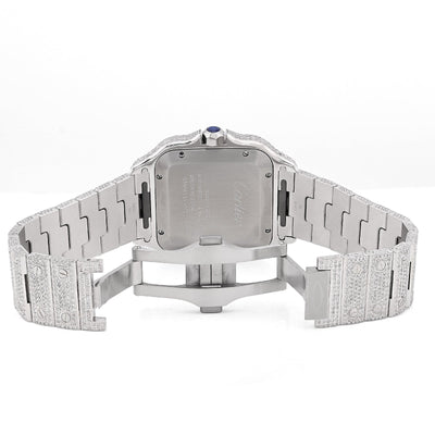 Cartier Santos 40MM 12CT Natural Diamond All White Bussdown Watch - Elite Jewelers - Luxury Watch
