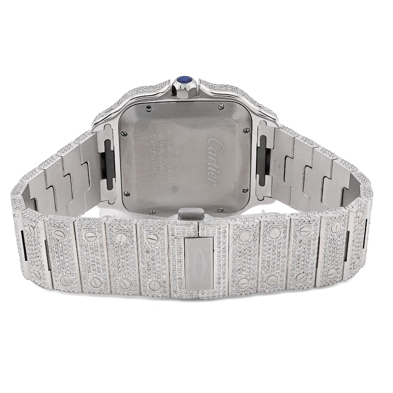 Cartier Santos 40MM 12CT Natural Diamond All White Bussdown Watch - Elite Jewelers - Luxury Watch