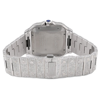 Cartier Santos 40MM 12CT Natural Diamond All White Bussdown Watch - Elite Jewelers - Luxury Watch