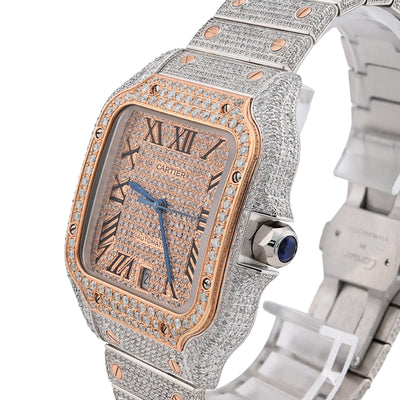 Cartier Santos 40MM 13CT Natural Diamond Rose Bezel 2 Tone Bussdown Watch - Elite Jewelers - Luxury Watch