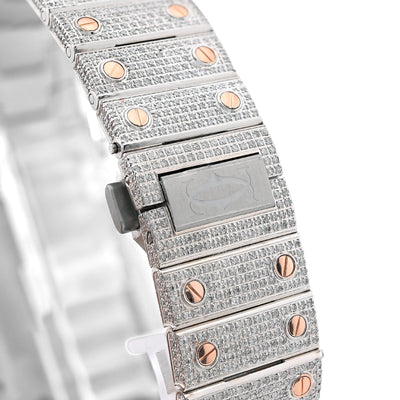 Cartier Santos 40MM 13CT Natural Diamond Rose Bezel 2 Tone Bussdown Watch - Elite Jewelers - Luxury Watch