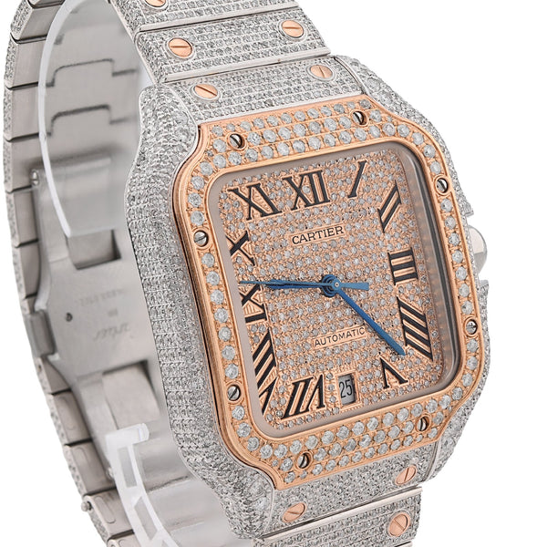 Cartier Santos 40MM 13CT Natural Diamond Rose Bezel 2 Tone Bussdown Watch - Elite Jewelers - Luxury Watch