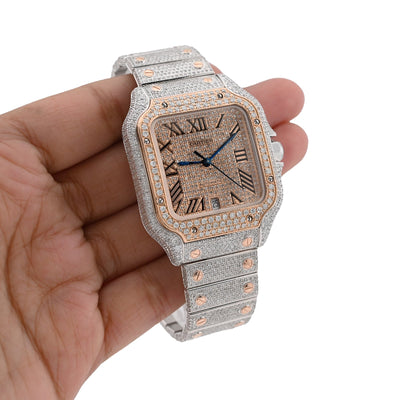 Cartier Santos 40MM 13CT Natural Diamond Rose Bezel 2 Tone Bussdown Watch - Elite Jewelers - Luxury Watch