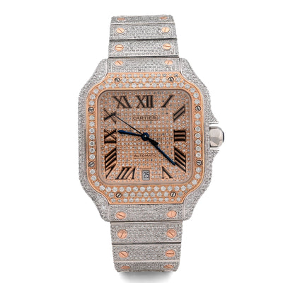 Cartier Santos 40MM 13CT Natural Diamond Rose Bezel 2 Tone Bussdown Watch - Elite Jewelers - Luxury Watch