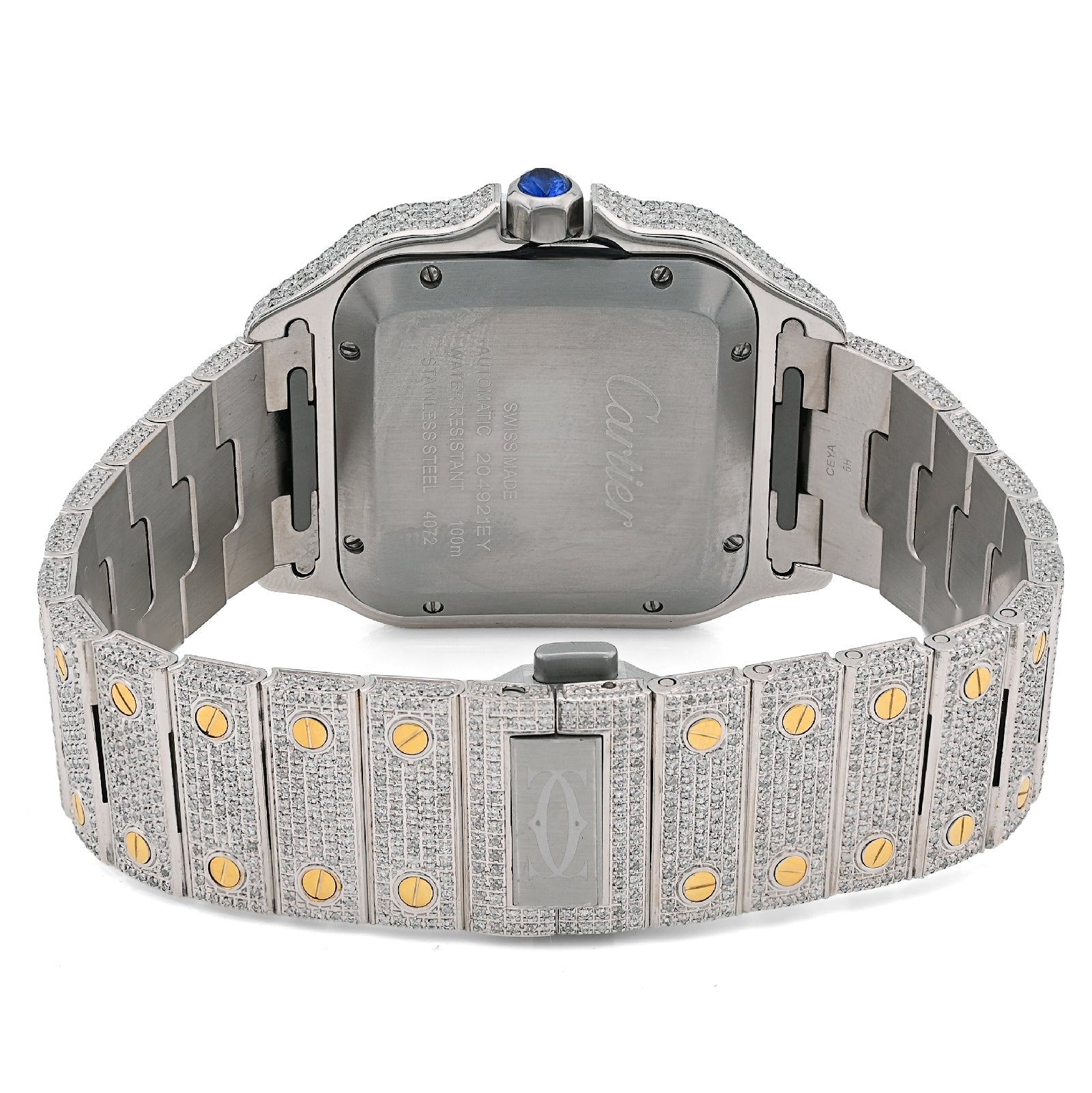 Cartier Santos 40MM 13CT Natural Diamond Yellow Bezel 2 Tone Bussdown Watch - Elite Jewelers - Luxury Watch