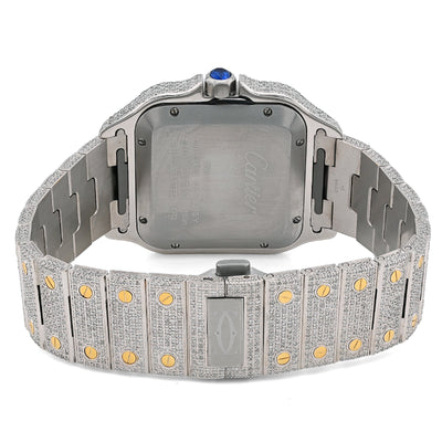 Cartier Santos 40MM 13CT Natural Diamond Yellow Bezel 2 Tone Bussdown Watch - Elite Jewelers - Luxury Watch