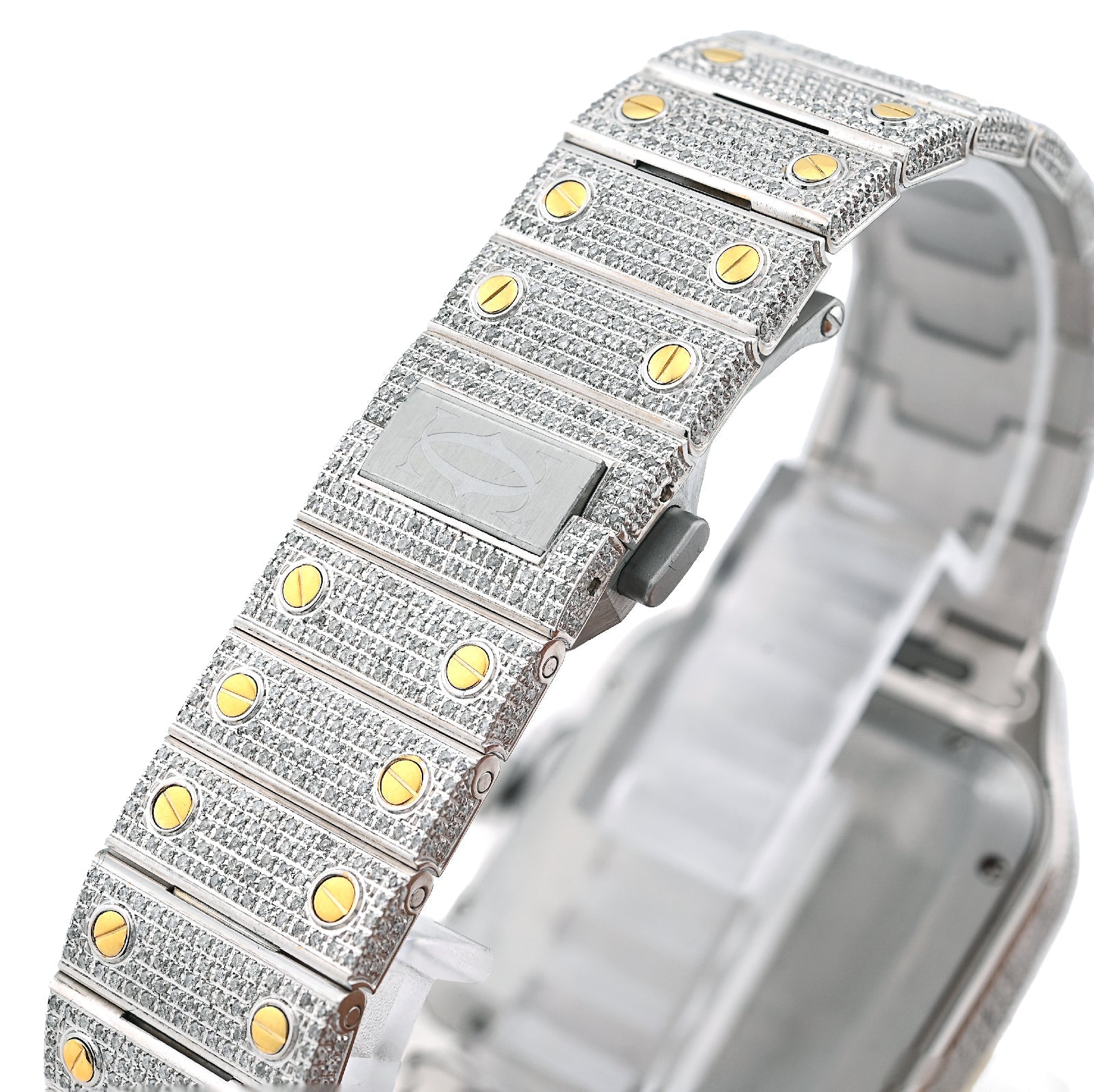 Cartier Santos 40MM 13CT Natural Diamond Yellow Bezel 2 Tone Bussdown Watch - Elite Jewelers - Luxury Watch