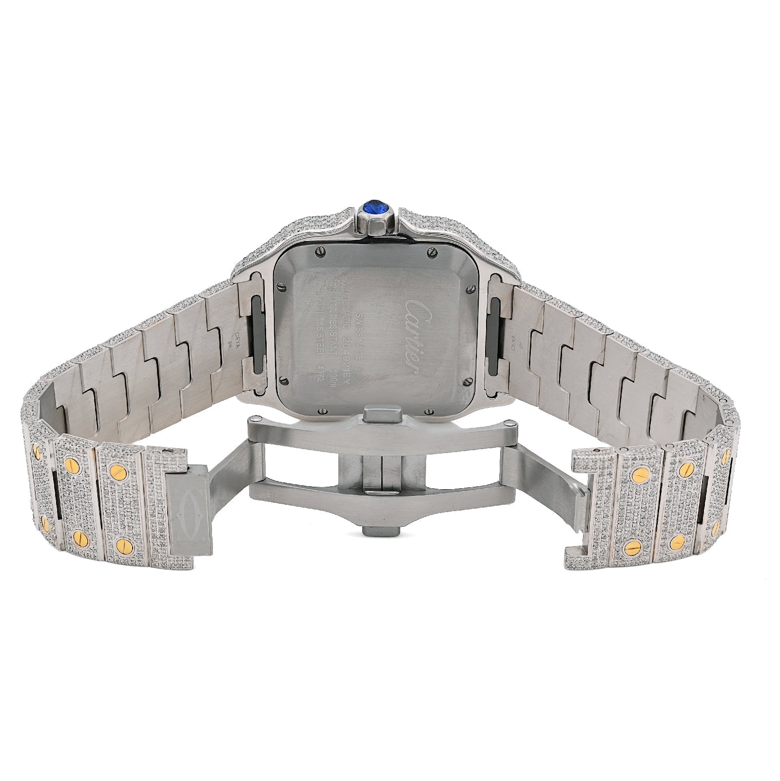 Cartier Santos 40MM 13CT Natural Diamond Yellow Bezel 2 Tone Bussdown Watch - Elite Jewelers - Luxury Watch
