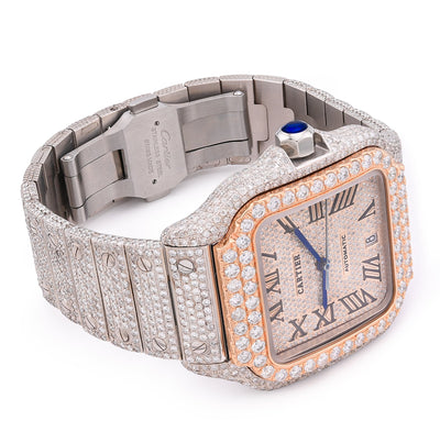Cartier Santos 40MM 17CTW Natural Diamond Bussdown 2 - Tone Rose Bezel Watch - Elite Jewelers - Luxury Watch