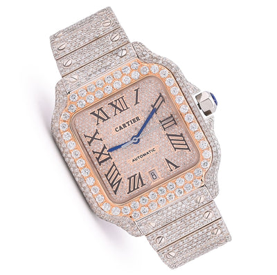 Cartier Santos 40MM 17CTW Natural Diamond Bussdown 2 - Tone Rose Bezel Watch - Elite Jewelers - Luxury Watch