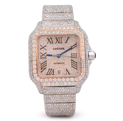 Cartier Santos 40MM 17CTW Natural Diamond Bussdown 2 - Tone Rose Bezel Watch - Elite Jewelers - Luxury Watch