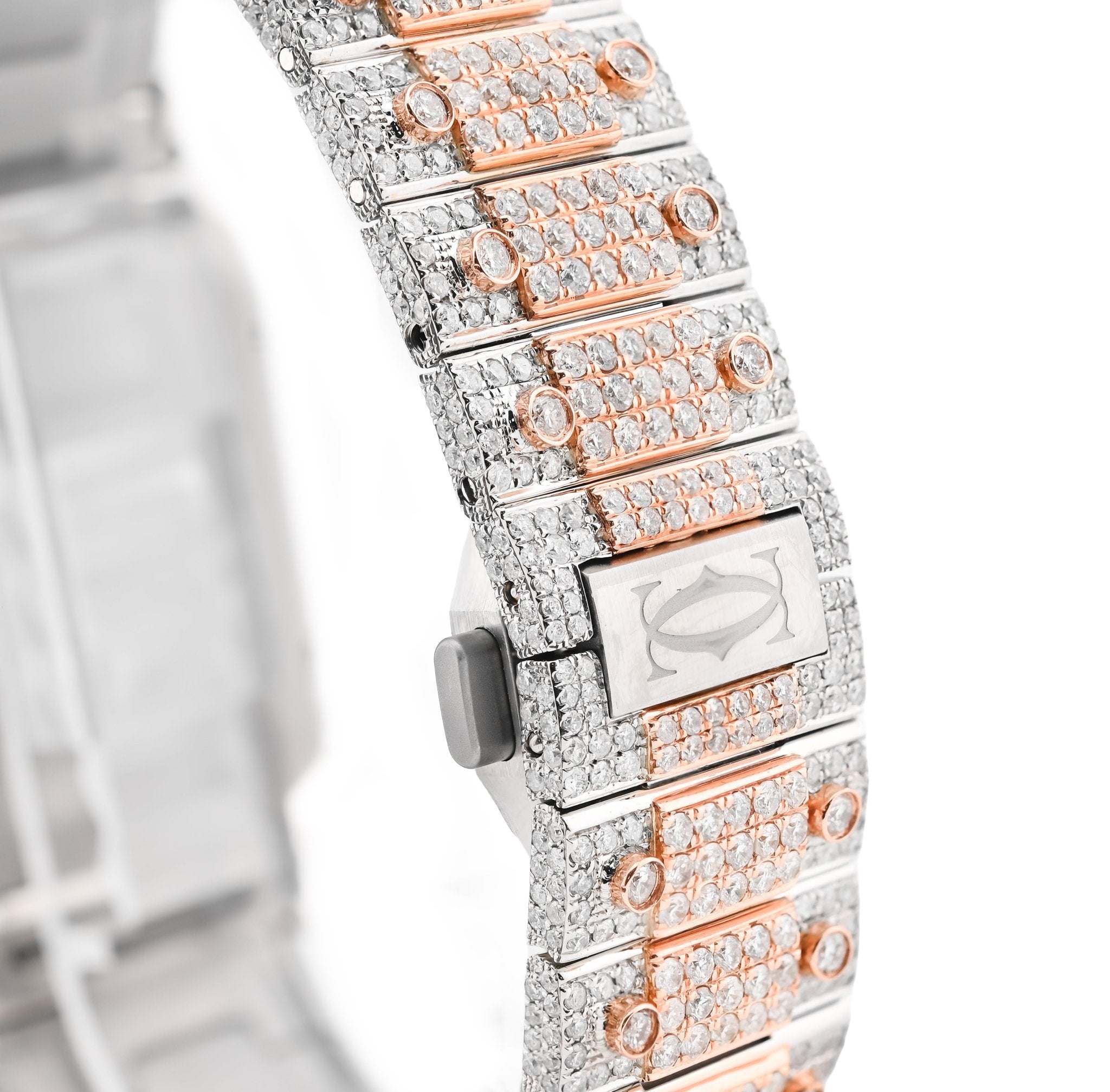 Cartier Santos 40MM 27CT Natural Diamond 2 Tone Rose & White Box and Papers Full Set - Elite Jewelers - Luxury Watch