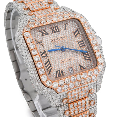 Cartier Santos 40MM 27CT Natural Diamond 2 Tone Rose & White Box and Papers Full Set - Elite Jewelers - Luxury Watch
