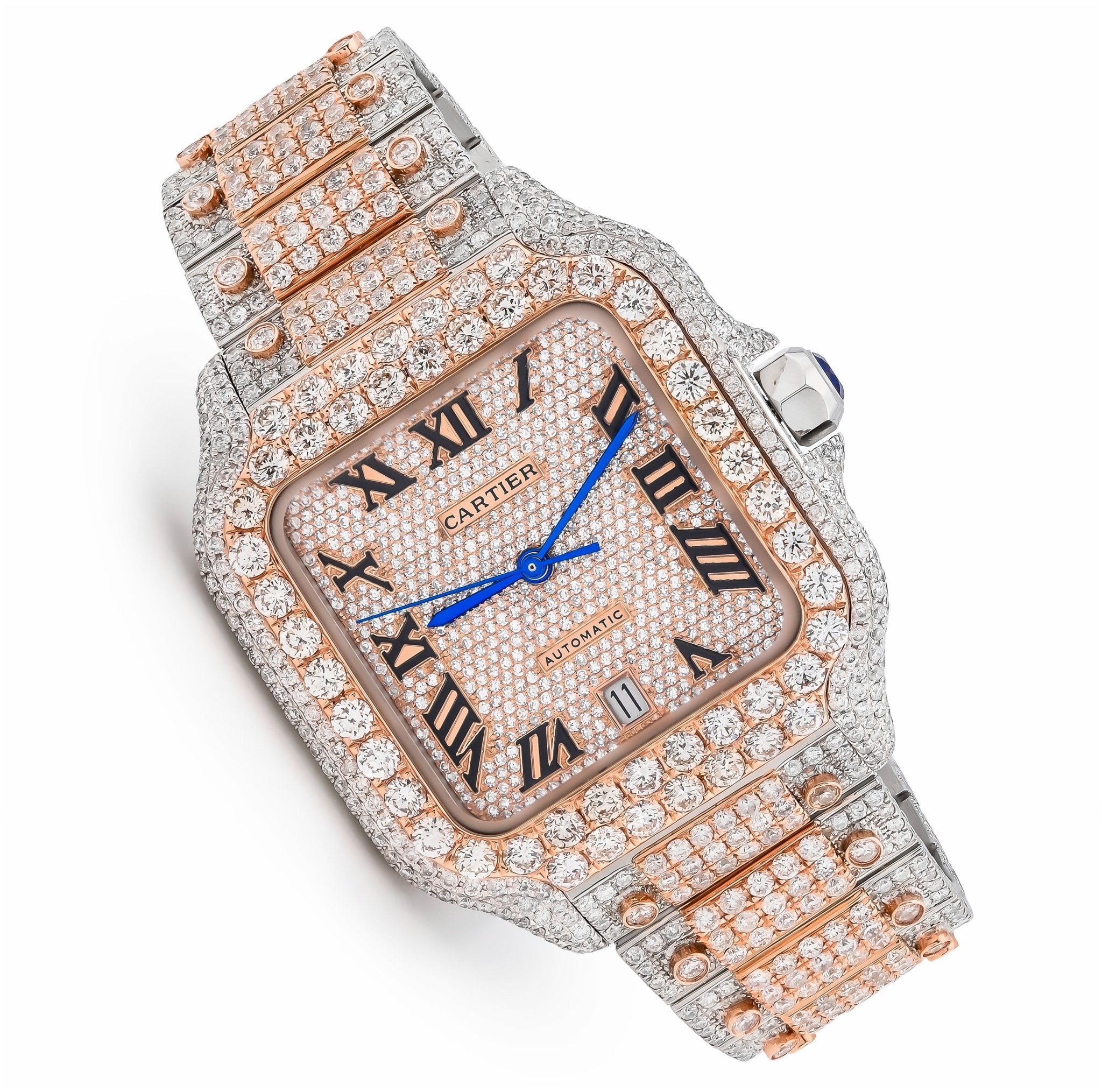 Cartier Santos 40MM 27CT Natural Diamond 2 Tone Rose & White Box and Papers Full Set - Elite Jewelers - Luxury Watch