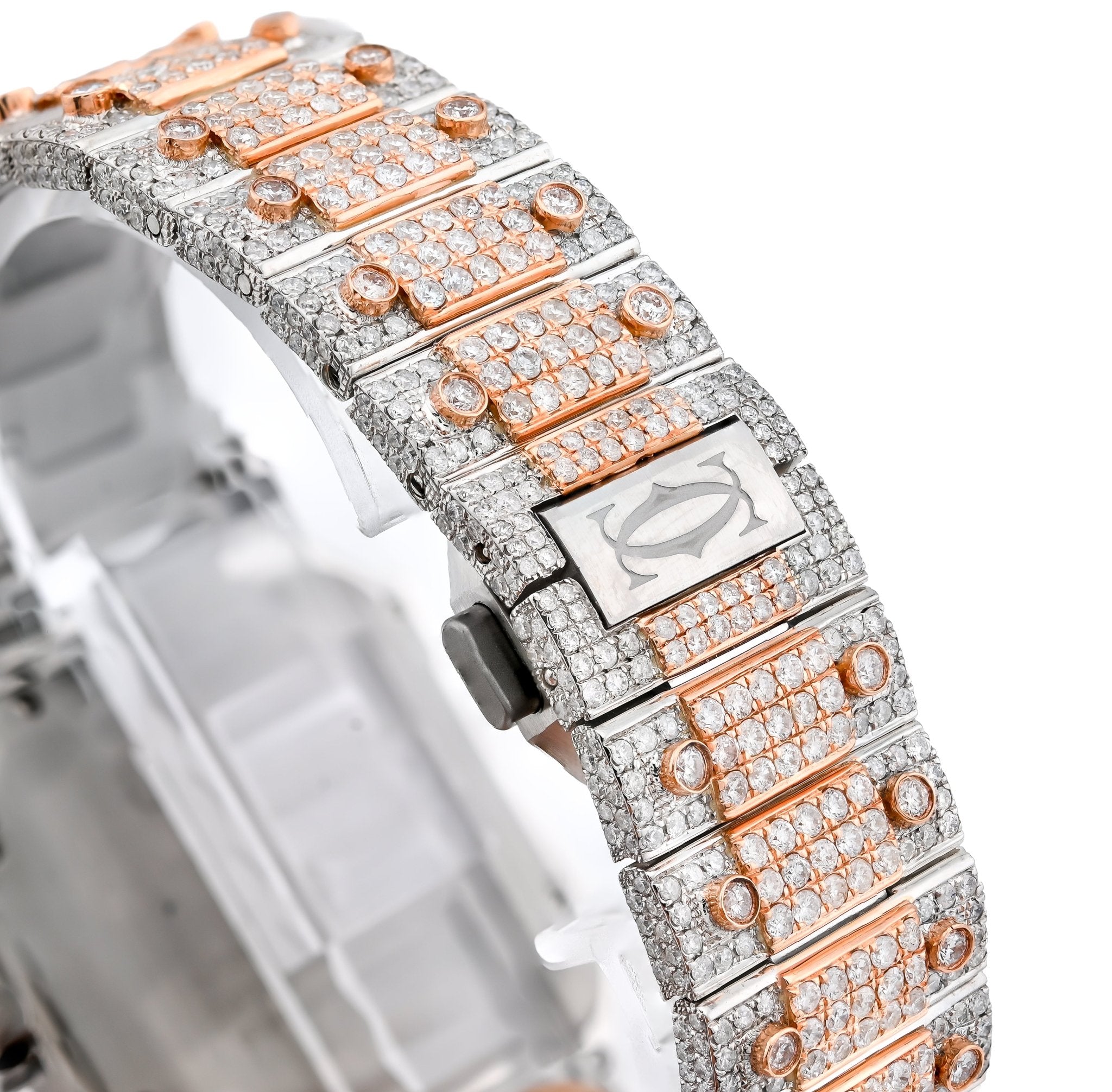 Cartier Santos 40MM 27CT Natural Diamond 2 Tone Rose & White Box and Papers Full Set - Elite Jewelers - Luxury Watch