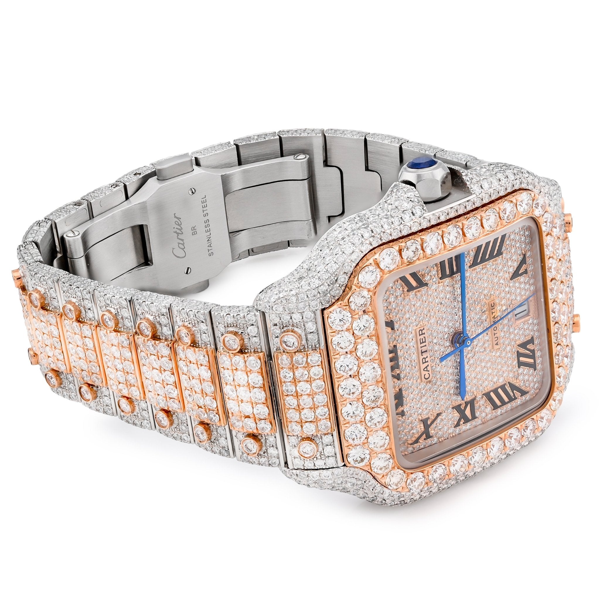Cartier Santos 40MM 27CT Natural Diamond 2 Tone Rose & White Box and Papers Full Set - Elite Jewelers - Luxury Watch