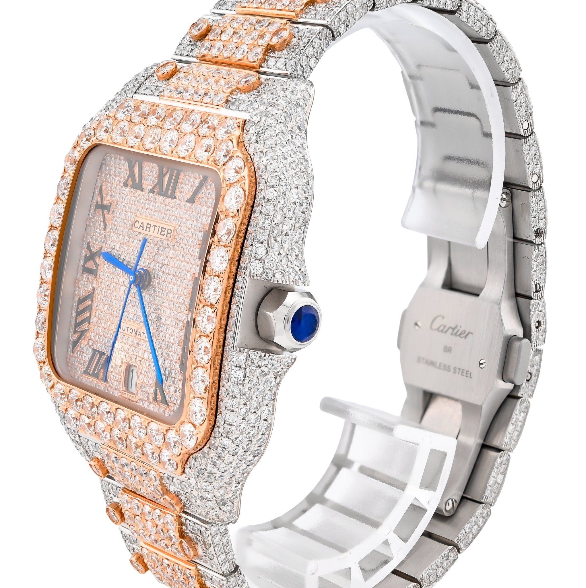 Cartier Santos 40MM 27CT Natural Diamond 2 Tone Rose & White Box and Papers Full Set - Elite Jewelers - Luxury Watch