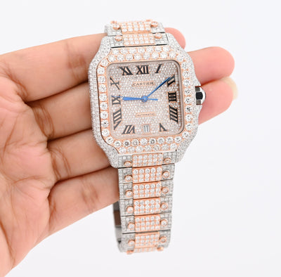 Cartier Santos 40MM 27CT Natural Diamond 2 Tone Rose & White Box and Papers Full Set - Elite Jewelers - Luxury Watch