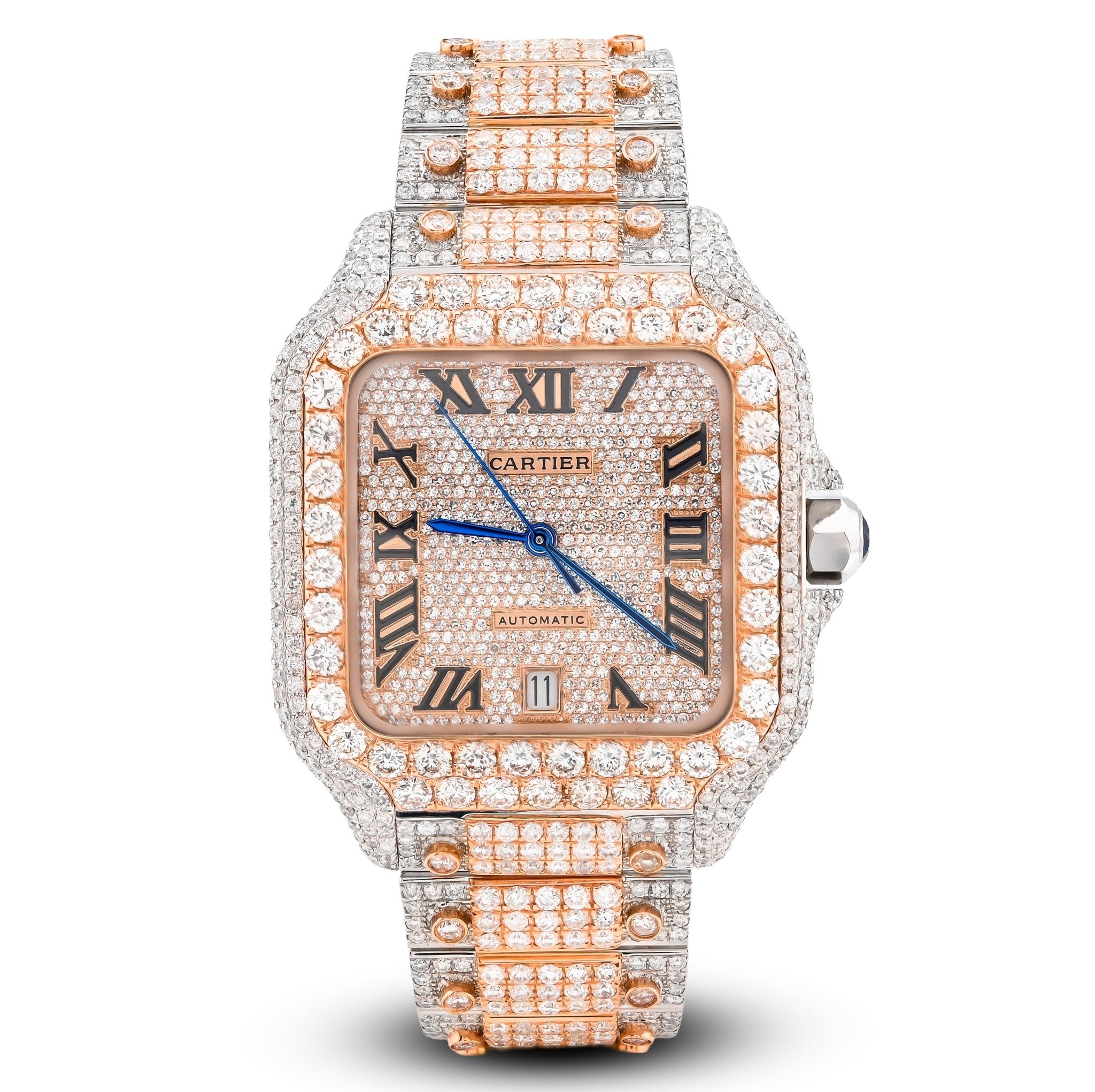 Cartier Santos 40MM 27CT Natural Diamond 2 Tone Rose & White Box and Papers Full Set - Elite Jewelers - Luxury Watch