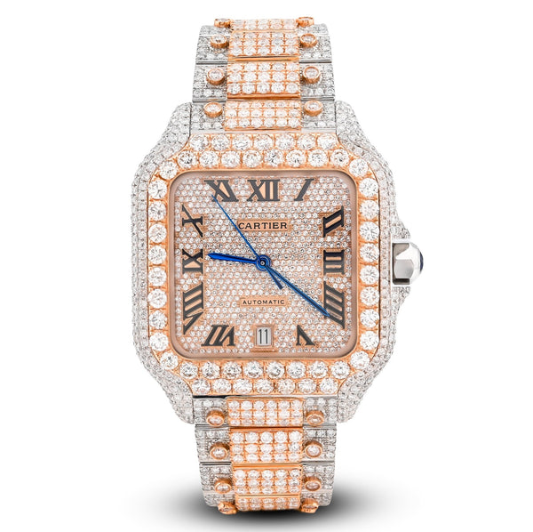 Cartier Santos 40MM 27CT Natural Diamond 2 Tone Rose & White Box and Papers Full Set - Elite Jewelers - Luxury Watch