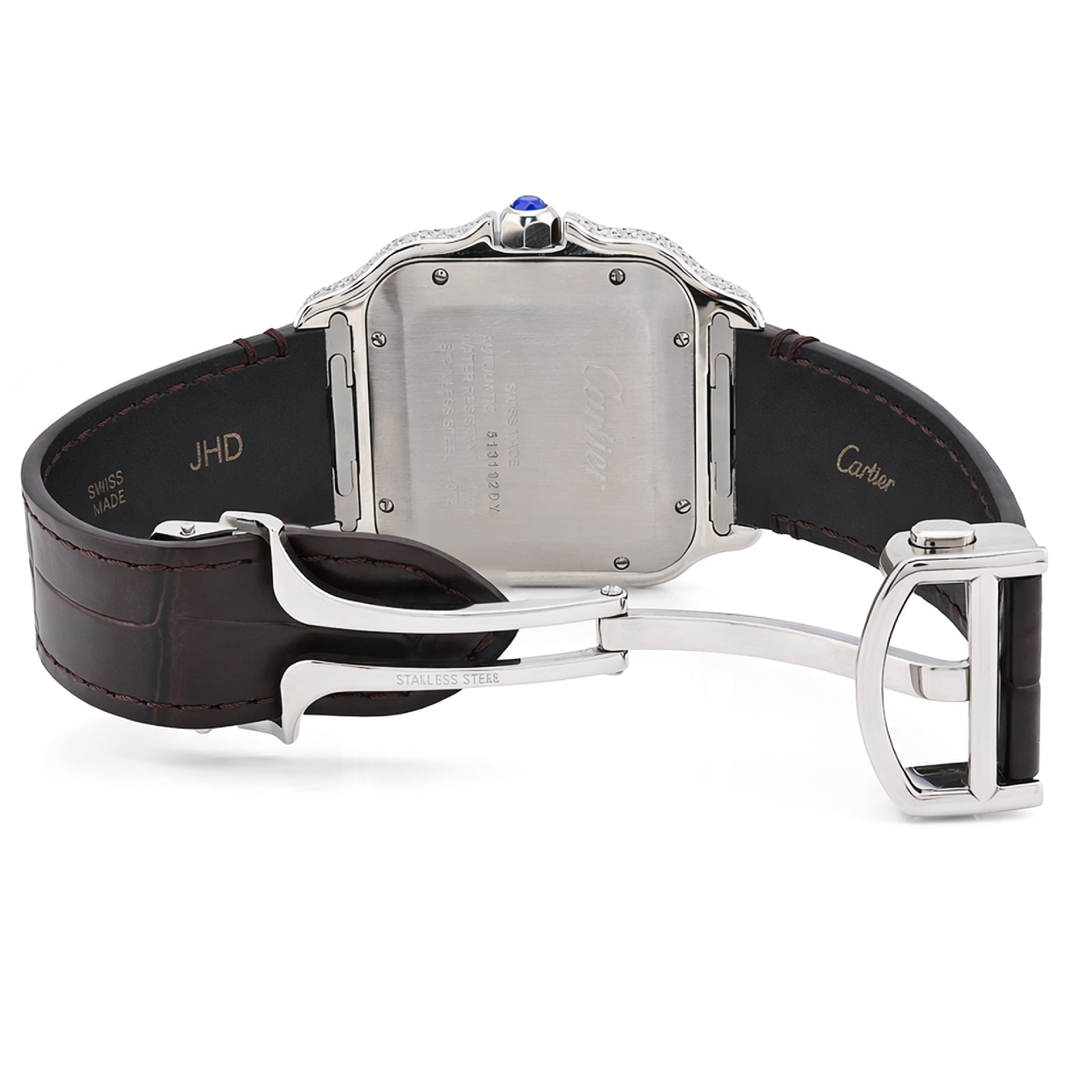 Cartier Santos 40MM 4.5CTW Natural Diamond Leather Strap Band Ombre Brown Face Watch - Elite Jewelers - Luxury Watch