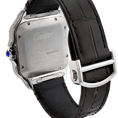 Cartier Santos 40MM 4.5CTW Natural Diamond Leather Strap Band Ombre Brown Face Watch - Elite Jewelers - Luxury Watch