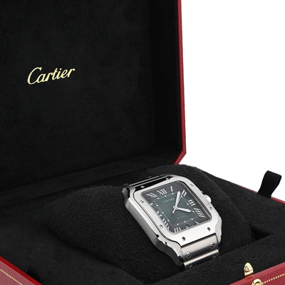 Cartier Santos 40MM Graduated Green Roman Dial 2025 Full Set Stainless Steel & Green Alligator Skin Band Watch - Elite Jewelers - Luxury Watch