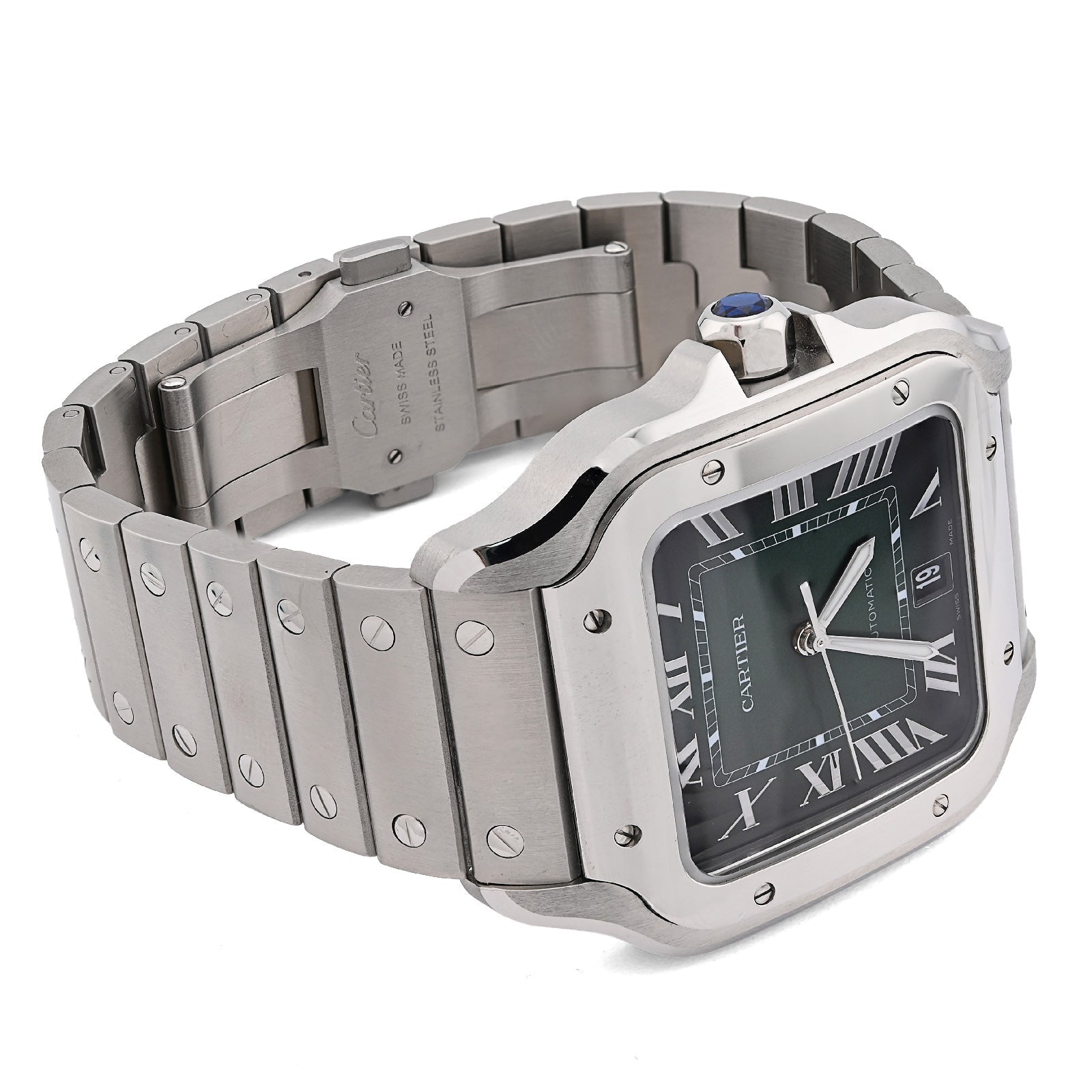 Cartier Santos 40MM Graduated Green Roman Dial 2025 Full Set Stainless Steel & Green Alligator Skin Band Watch - Elite Jewelers - Luxury Watch