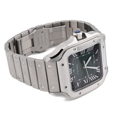 Cartier Santos 40MM Graduated Green Roman Dial 2025 Full Set Stainless Steel & Green Alligator Skin Band Watch - Elite Jewelers - Luxury Watch