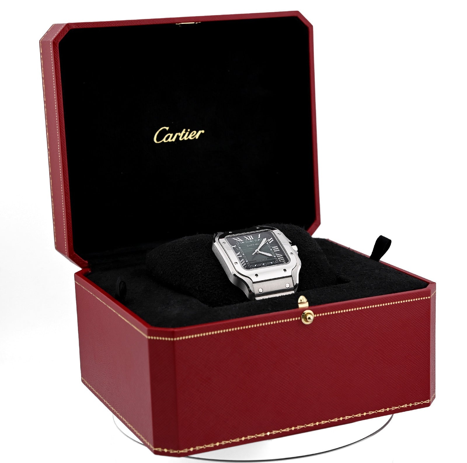 Cartier Santos 40MM Graduated Green Roman Dial 2025 Full Set Stainless Steel & Green Alligator Skin Band Watch - Elite Jewelers - Luxury Watch
