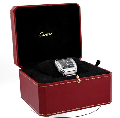 Cartier Santos 40MM Graduated Green Roman Dial 2025 Full Set Stainless Steel & Green Alligator Skin Band Watch - Elite Jewelers - Luxury Watch