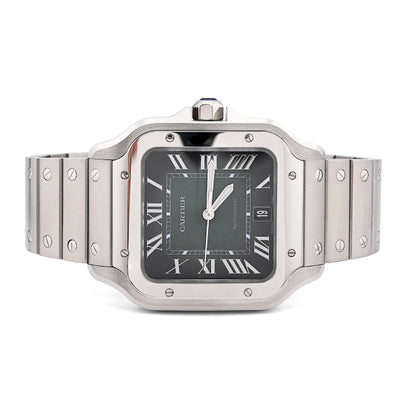 Cartier Santos 40MM Graduated Green Roman Dial 2025 Full Set Stainless Steel & Green Alligator Skin Band Watch - Elite Jewelers - Luxury Watch