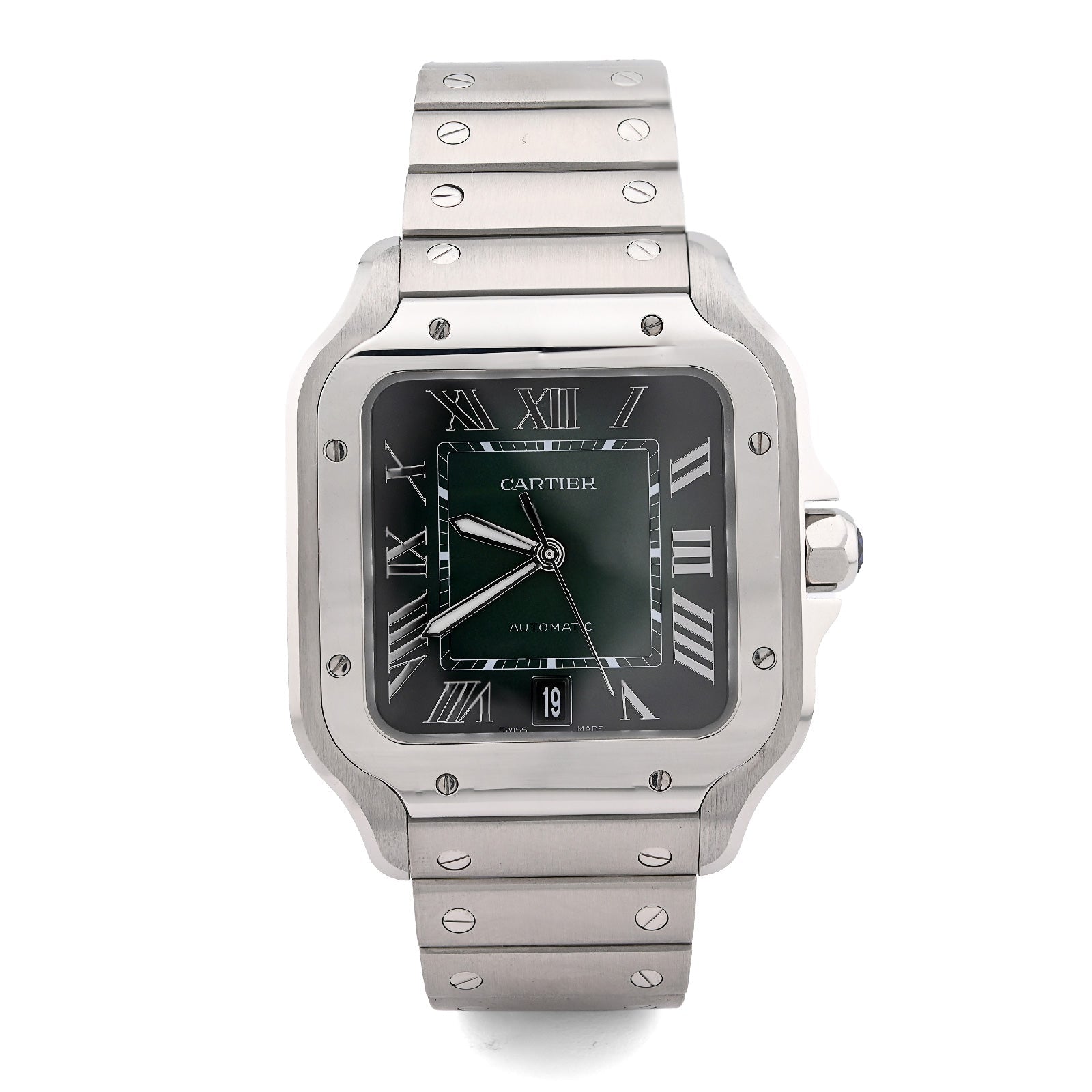 Cartier Santos 40MM Graduated Green Roman Dial 2025 Full Set Stainless Steel & Green Alligator Skin Band Watch - Elite Jewelers - Luxury Watch