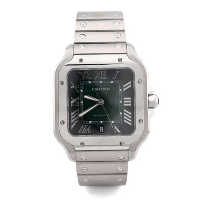 Cartier Santos 40MM Graduated Green Roman Dial 2025 Full Set Stainless Steel & Green Alligator Skin Band Watch - Elite Jewelers - Luxury Watch