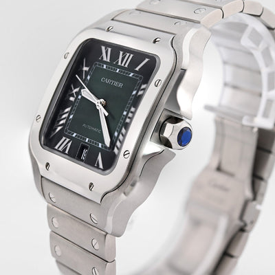 Cartier Santos 40MM Graduated Green Roman Dial 2025 Full Set Stainless Steel & Green Alligator Skin Band Watch - Elite Jewelers - Luxury Watch