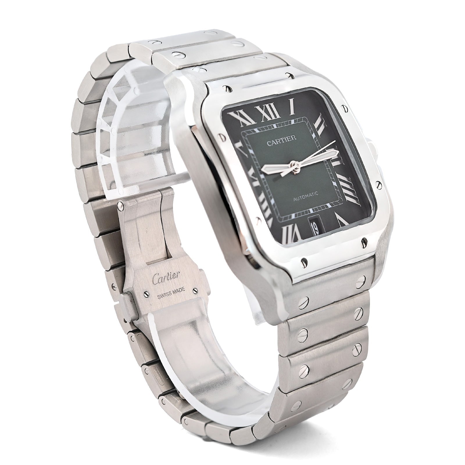 Cartier Santos 40MM Graduated Green Roman Dial 2025 Full Set Stainless Steel & Green Alligator Skin Band Watch - Elite Jewelers - Luxury Watch