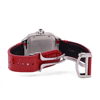 Cartier Santos 40MM Red Face and Leather Band 6CT Natural Diamond Watch - Elite Jewelers - Luxury Watch
