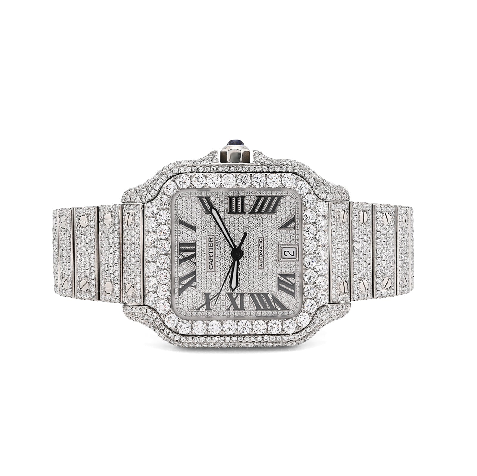 Cartier Santos All White 40MM 18CT Natural Diamond Box and Papers Full Set Watch - Elite Jewelers - Luxury Watch