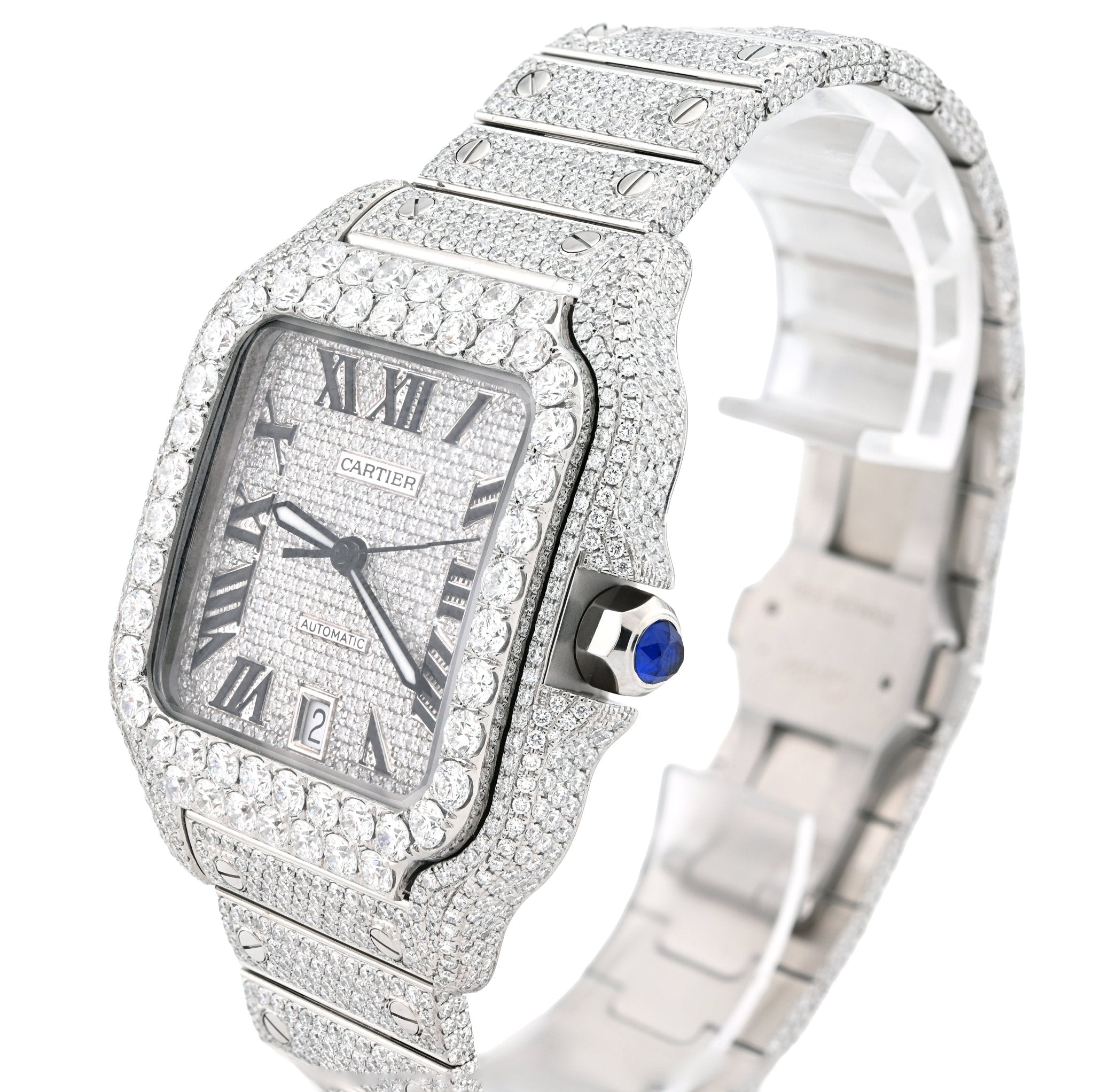 Cartier Santos All White 40MM 18CT Natural Diamond Box and Papers Full Set Watch - Elite Jewelers - Luxury Watch