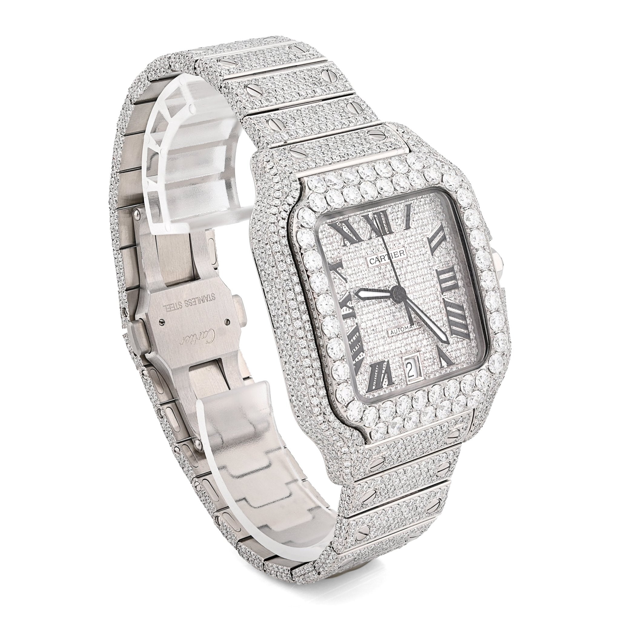 Cartier Santos All White 40MM 18CT Natural Diamond Box and Papers Full Set Watch - Elite Jewelers - Luxury Watch