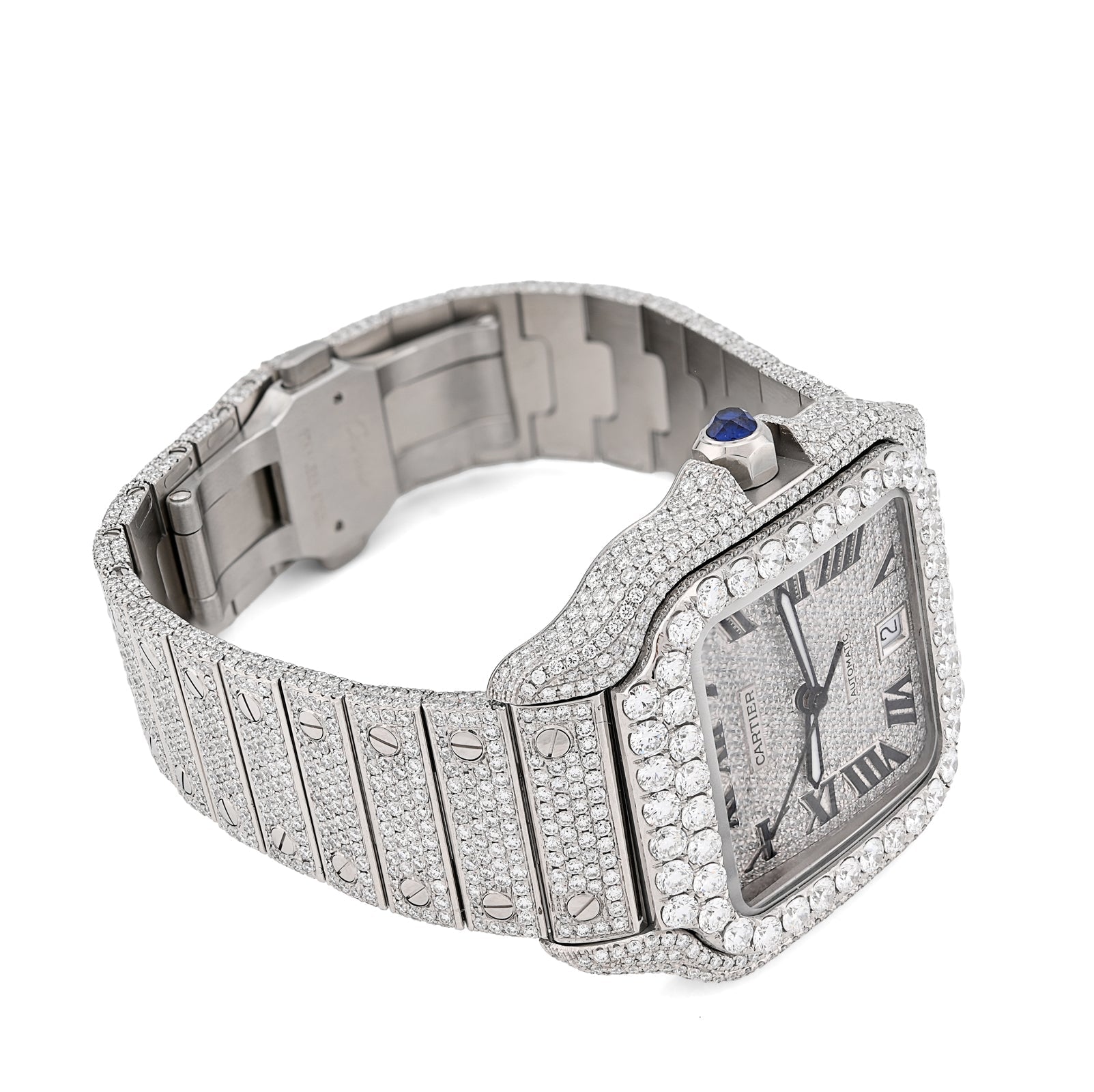 Cartier Santos All White 40MM 18CT Natural Diamond Box and Papers Full Set Watch - Elite Jewelers - Luxury Watch