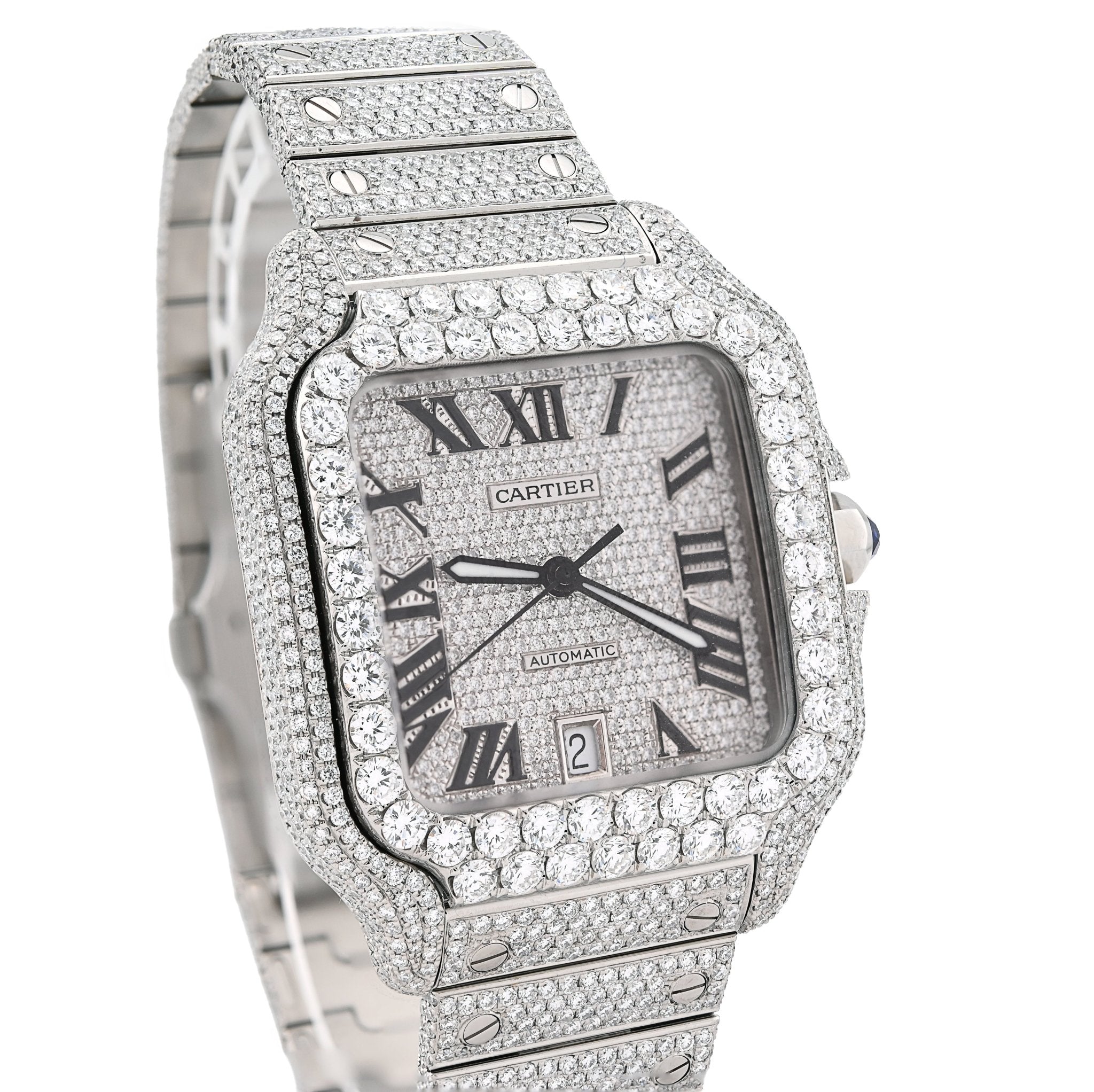 Cartier Santos All White 40MM 18CT Natural Diamond Box and Papers Full Set Watch - Elite Jewelers - Luxury Watch