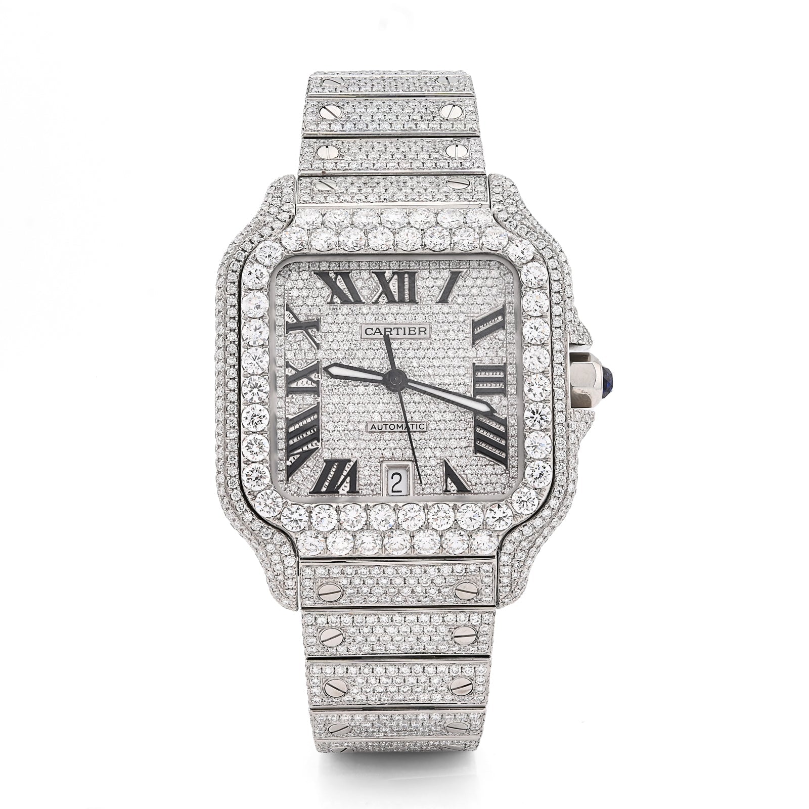 Cartier Santos All White 40MM 18CT Natural Diamond Box and Papers Full Set Watch - Elite Jewelers - Luxury Watch