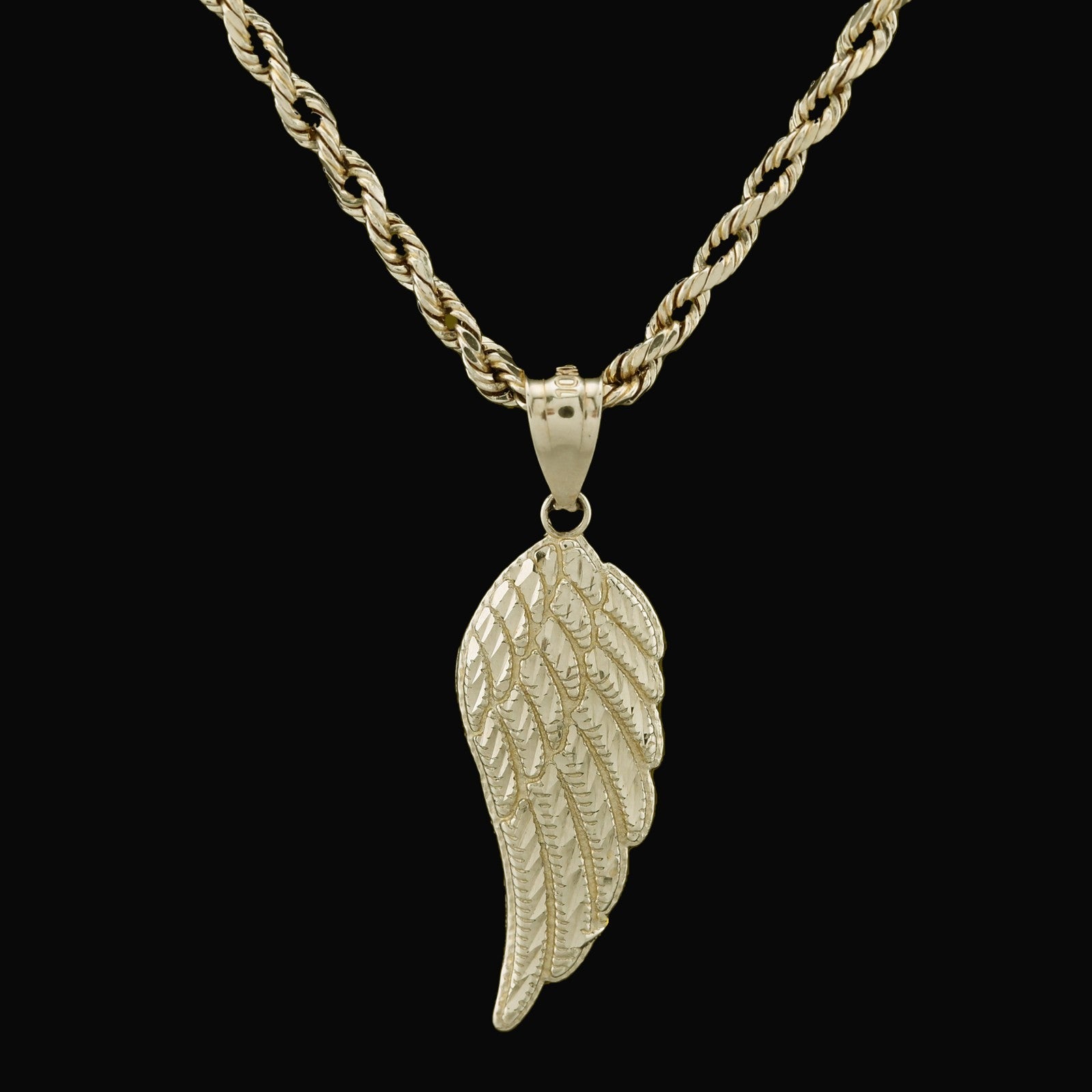 Diamond - Cut Angel Wing Pendant Charm Real 10K Yellow Gold - Elite Jewelers - Charms & Pendants