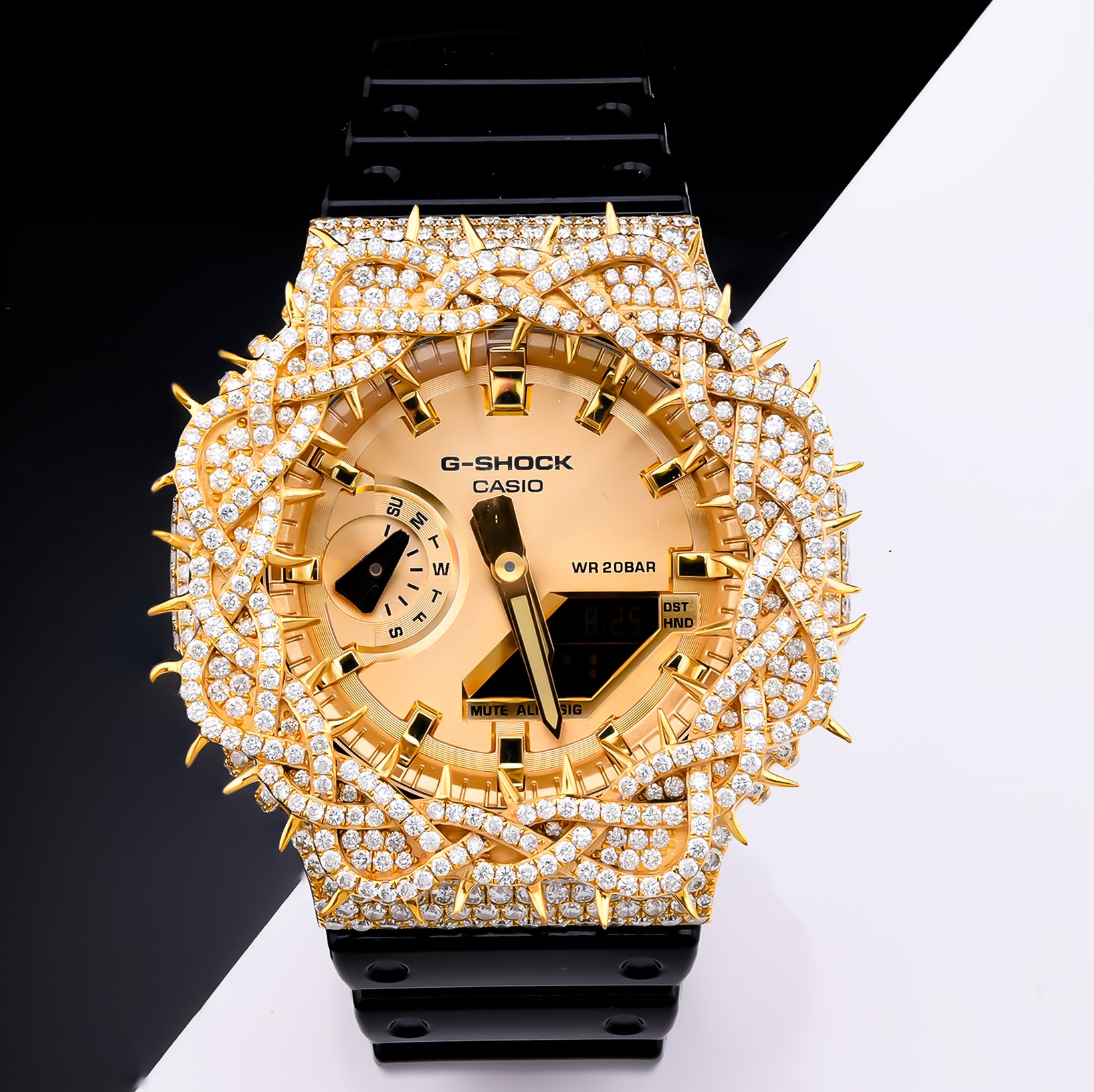 G-Shock GA2100 Gold Dial 7.50 CTW Diamond Thorn Bezel Iced Out Watch