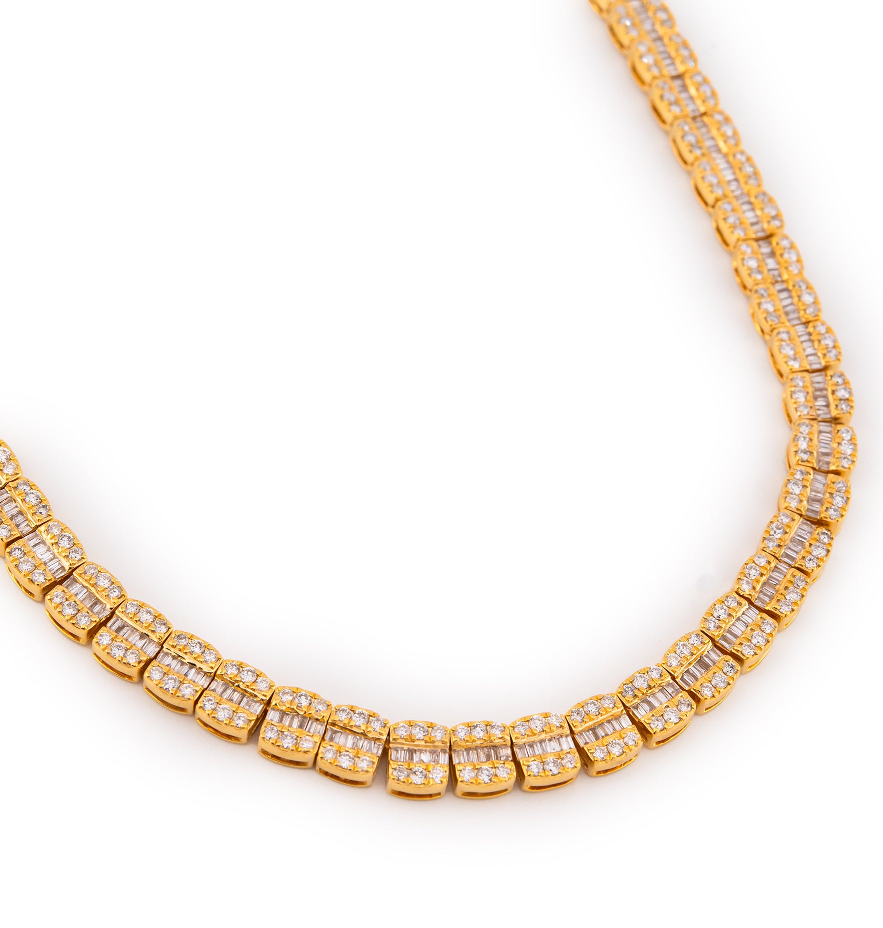 10K Yellow Gold 8.35 CTW Natural Diamond VS Baguette Tennis Chain 20'' Necklace